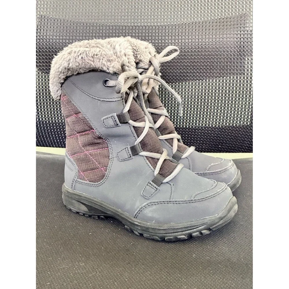 Columbia Waterproof Fur Lined Ice Maiden Girl Kid Sz 1 Gray Winter Snow Boots